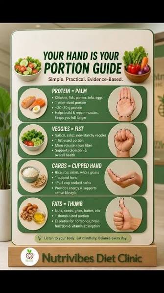 The picture showing portions of food according to your palm